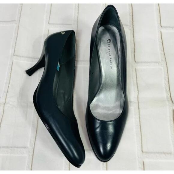 Etienne Aigner leather black pumps heels size 9.5 - Picture 1 of 8